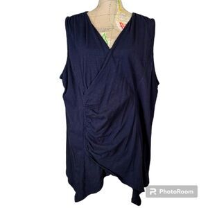 Ellos Size 2X Black Sleeveless V-neckline Side Ruched Hanky Hem Blouse Bohemian